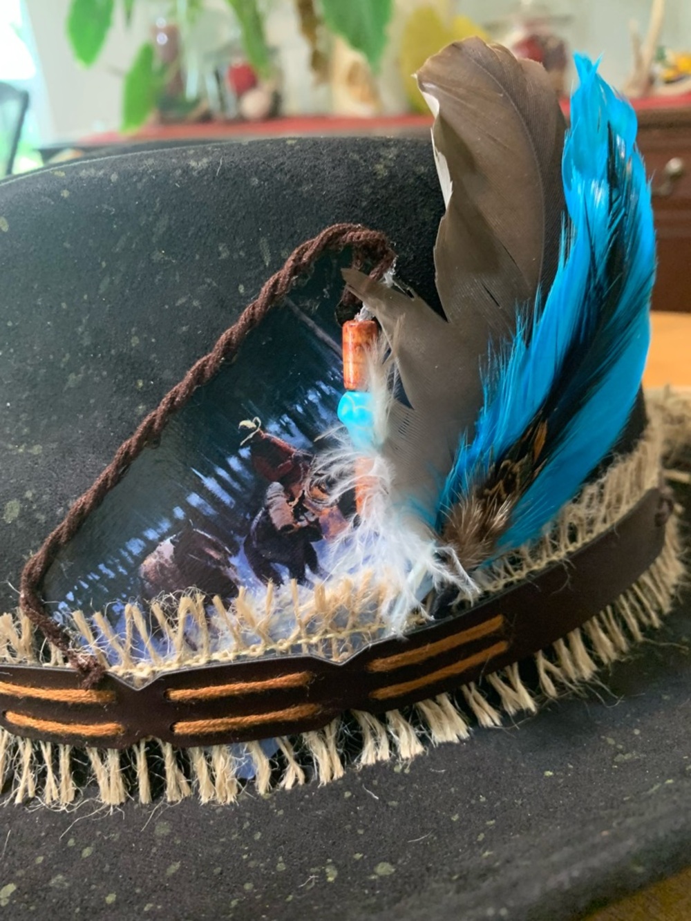 Black Feathered Cowboy Hat with Blue Accent - Unbranded - Picture 5 of 12